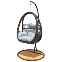 Indoor/Outdoor Rattan Wicker Swing Chair with Stand, Single Person Hanging Basket Chair for Patio Balcony Garden