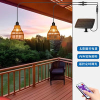 Bohemian Rattan Solar Pendant Light for Indoor Outdoor Patio Decor