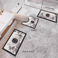 Diatomaceous Earth Absorbent Bathroom Mat Set - Non-Slip Quick Dry Toilet U-Shaped & Bath Mat