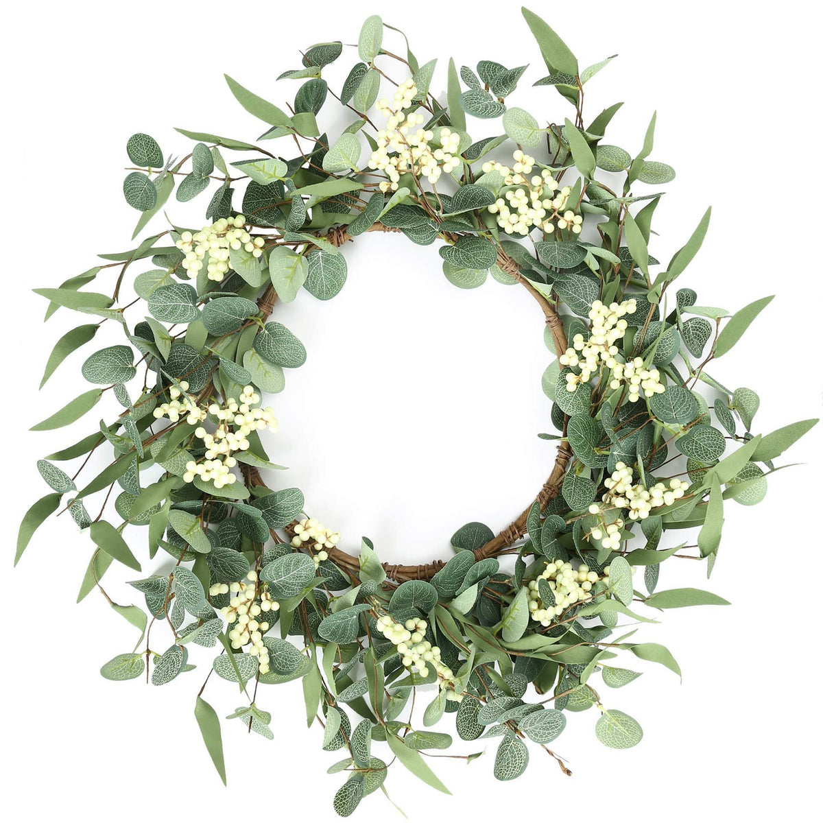 Artificial Eucalyptus Wreath with Berries for Door Wall Decor