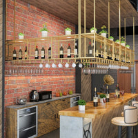 Wrought Iron Hanging Wine Rack Bar Counter Stemware Holder Restaurant Ceiling Cabinet Storage Shelf Bar Wine Cabinet