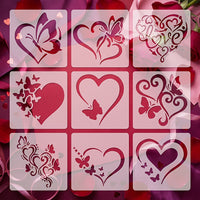 9-Piece Heart and Butterfly Theme Reusable Stencils for Valentine's Day, 4-inch