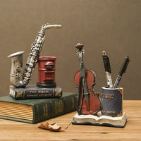 Creative Retro Light Luxury Saxophone Violin Pen Holder Desk Organizer