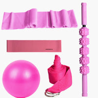 Yoga Fitness Kit with Bendable Massage Stick, Resistance Bands, and Yoga Ball