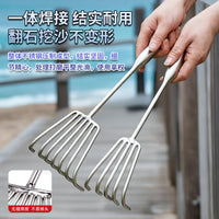 Stainless Steel Clam Rake with Extended Handle for Beachcombing and Shellfish Harvesting