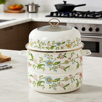 Enamel Steamer Pot with Lid, Thickened Double-Layer Stockpot for Induction & Gas Stoves