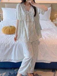 Women's Cotton Blend Pajama Set with Anti-Chafe Design, Plus Size, Spring/Summer Loungewear