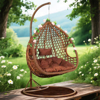 Double Woven Rattan Swing Chair for Balcony, Indoor/Outdoor Hanging Basket Chair