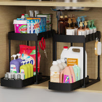 Curved Double-Layer Under-Sink Organizer Shelf for Kitchen Countertop Storage
