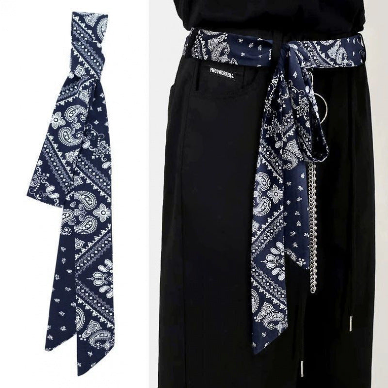 Japanese Retro Blue Casual Belt Scarf Waist Accessory for Couples