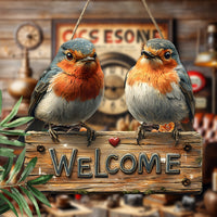 Rustic Robin Wooden Welcome Sign Wall Decor for Farmhouse Spring Decoration