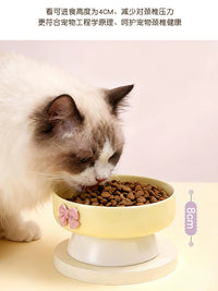 Elevated Ceramic Pet Bowl for Cats and Small Dogs - Tilted Wide Mouth Food and Water Dish