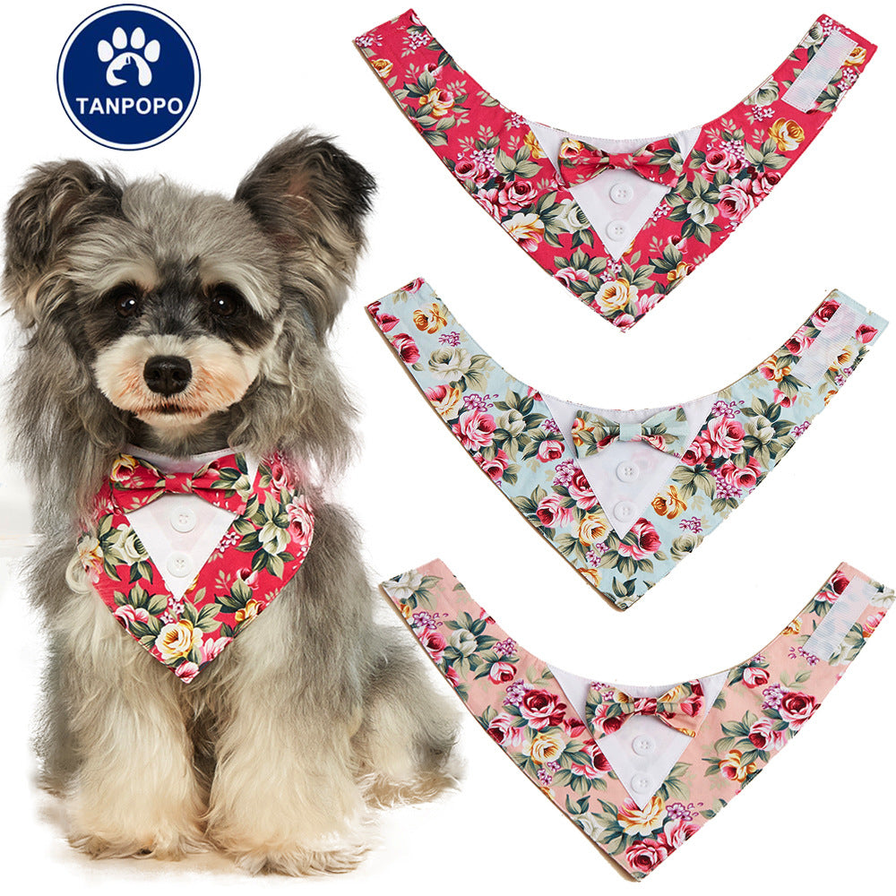 Chinese Style Floral Pet Bandana Scarf with Hook and Loop Fastener for Dogs