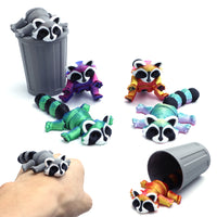 Articulated Raccoon Fidget Toy with Optional Trash Can Accessory, Stress Relief Desk Toy
