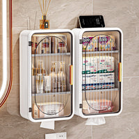Wall-Mounted Foldable Bathroom Storage Cabinet with Magnetic Dustproof Door for Cosmetics