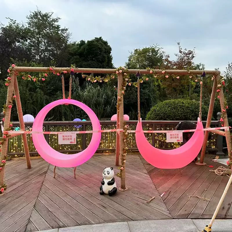 Outdoor Indoor Solar/Electric/Rechargeable Moon Swing with Stand, Color-Changing LED Lights for Patio, Yard, Hotel