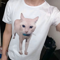 Funny Cat Print Short Sleeve T-Shirt for Couples and Students