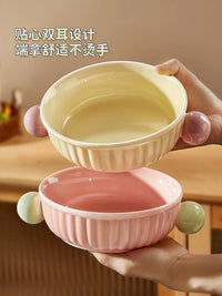 Ceramic Dual-Handle Bowl for Air Fryer, Oven, Microwave, Salad, and Steaming - 500ml High Temperature Resistant