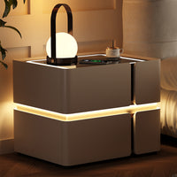 Smart Nightstand with Wireless Charging, Integrated Lamp, and Storage for Bedroom