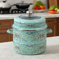 Enamel Steamer Pot with Lid, Thickened Double-Layer Stockpot for Induction & Gas Stoves