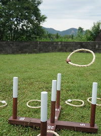 Retro Wooden Ring Toss Game with Hemp Rope Hoops for Outdoor Lawn Team Building and Parent-Child Interactive Educational Toy