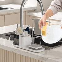 2-in-1 Soap Dispenser with Sponge Holder for Kitchen Sink, Manual Press Dish Soap Dispenser Caddy