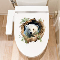 3D Cartoon Animal Toilet Lid Decal, Decorative Bathroom Wall Sticker