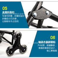 Foldable Stair Climbing Shopping Cart with Seat, 3-Wheel Trolley for Groceries and Luggage