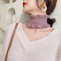 Women's Winter Knitted Scarf Neck Warmer with Ruffled Edge - Thin, Warm, and Versatile Head Cover