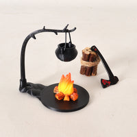 Dollhouse Miniature Campfire Cooking Pot Set with Flame and Wood for Outdoor Christmas Scenes, 1/12 Scale