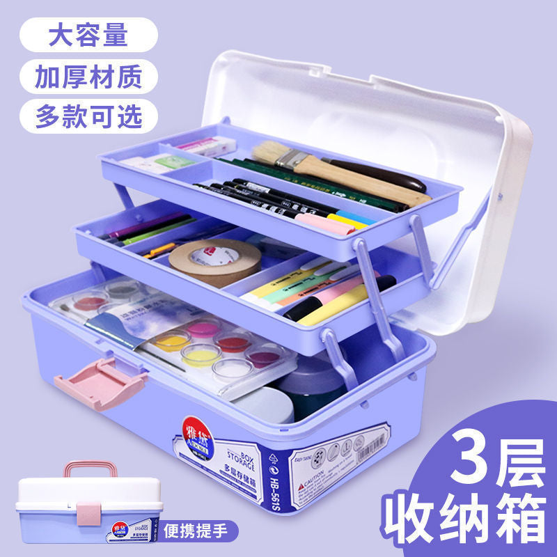 3-Layer Portable Storage Box with Handle for Art Supplies, Tools, Medicine, or Fishing Gear
