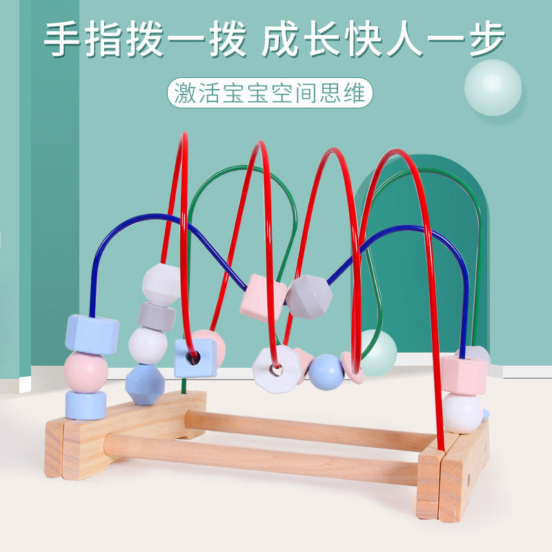Wooden Three-Track Wire Maze Bead Toy for Toddlers, Educational Shape Recognition Activity