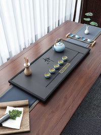 Synthetic Wujin Stone Tea Tray with Built-in Drainage for Gongfu Tea Ceremony
