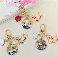Japanese Koi & Crane Alloy Keychain with Mount Fuji Charm for Bags