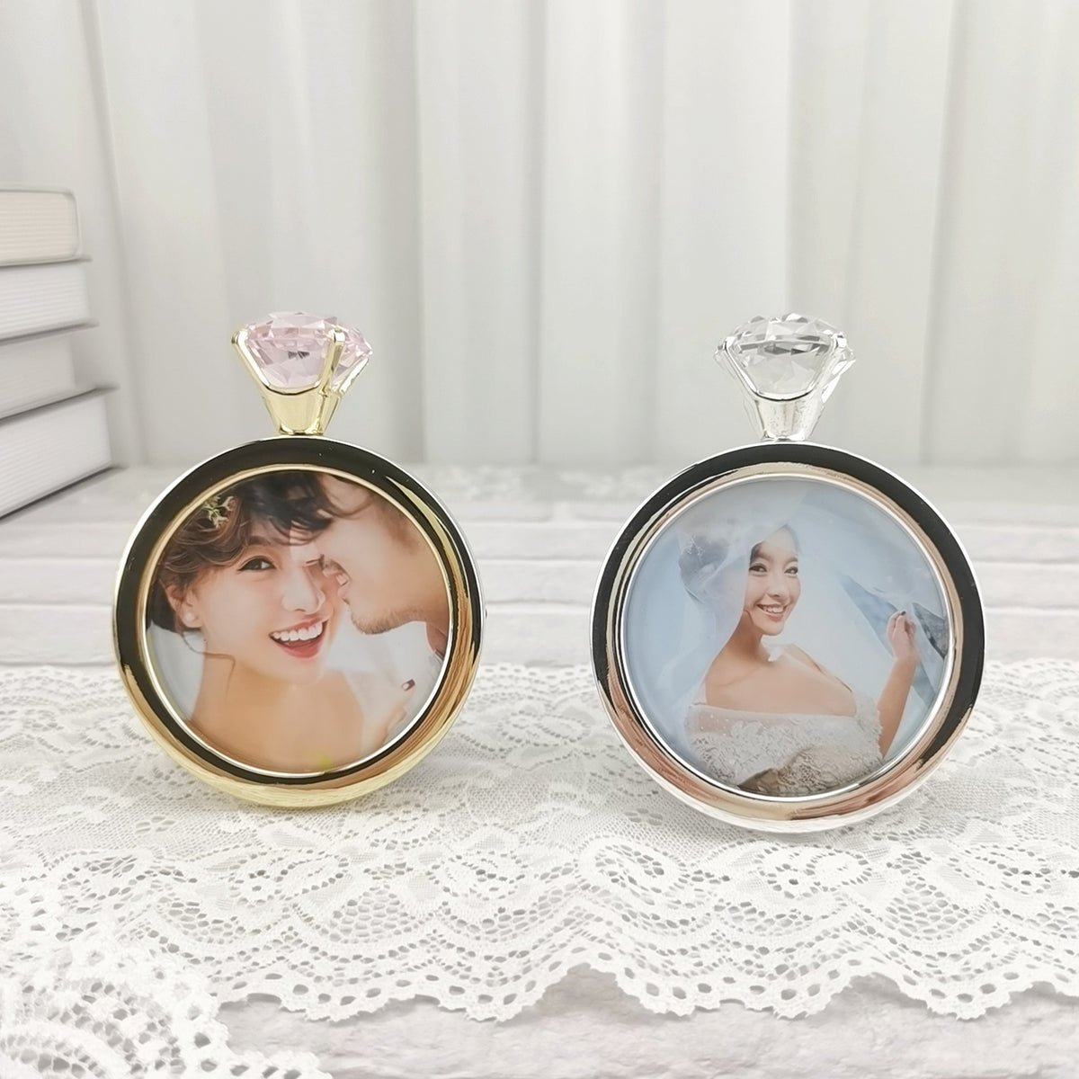 71 Mini Handmade Creative Wedding Ring Round Electroplated Metal Photo Frame