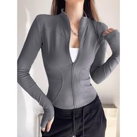 Women's UV Protection Running Jacket with Zipper, Stand Collar, and Slim Fit