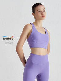 Women's Double-Sided Brushed Crisscross Back Sports Bra Elastic Shockproof Gathered Yoga Fitness Vest
