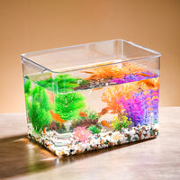 Desktop Mini Aquarium with Lid, Self-Cleaning Clear Plastic Tank for Fish and Turtles