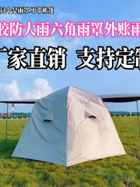 Large Hexagonal Rainproof Tarp with Blackout Coating for Camping and Beach, Sunshade and Storm Protection