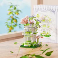 Miniature Building Blocks Flower Shop Street View Set with Windmill and Rose Garden, Educational Toy for Kids
