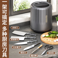 Multifunctional Kitchen Storage Rack with Rotating Knife Holder and Utensil Organizer