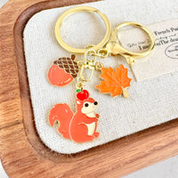 Thanksgiving Autumn Theme Keychain for Bags and Keys - Pumpkin, Squirrel, Owl, Maple Leaf Designs