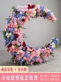 Moon Arch Wedding Prop with Artificial Flowers for Proposal Background and Event Decor