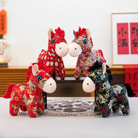 Year of the Horse Plush Toy with Floral Fabric Design, Chinese New Year Zodiac Horse Doll