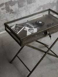 Industrial Loft Style Vintage Iron and Glass Display Cabinet with Lock