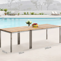 Modern Stainless Steel Outdoor Dining Set with Wood Accents for Patio Garden
