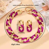 Matte Frosted Hollow Square Acrylic Cuban Chain Necklace and Earrings Set Hip Hop Bright Color Patchwork Jewelry