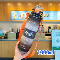 1000ml Gradient Color Water Bottle with Straw and Strap, Portable Plastic Drink Bottle for Students