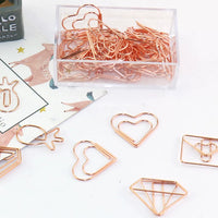 Rose Gold Creative Shaped Paper Clips, Large Cute PET Metal Paperclips for Office and School, Bookmark Supplies