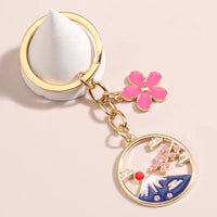 Mount Fuji Alloy Enamel Keychain with Cherry Blossom Design for Bags and AirPods